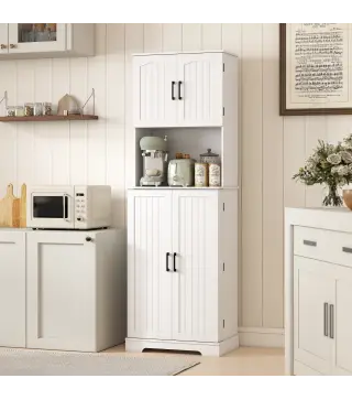 Alacena de Cocina Alta con 4 Puertas 9 Estantes 8 Estantes en Puertas Estantes Ajustables 60x40x181,5 cm Blanco