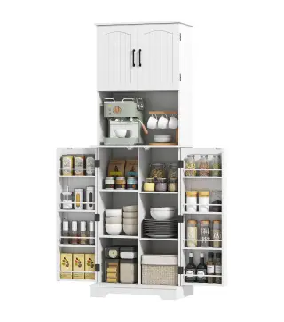 Alacena de Cocina Alta con 4 Puertas 9 Estantes 8 Estantes en Puertas Estantes Ajustables 60x40x181,5 cm Blanco