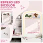 Tocador Infantil con Espejo con Luz Taburete Cajones de Tela Ganchos para Joyas y Estantes para 3 a 8 Años Blanco
