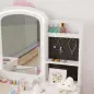 Tocador Infantil con Espejo con Luz Taburete Cajones de Tela Ganchos para Joyas y Estantes para 3 a 8 Años Blanco