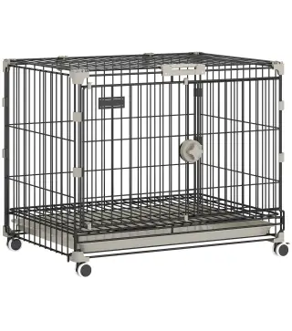 Jaula para Perros Plegable con Ruedas y Bandeja Extraíble Puerta Deslizante Techo Abatible 60,5x45,5x54,5 cm Negro