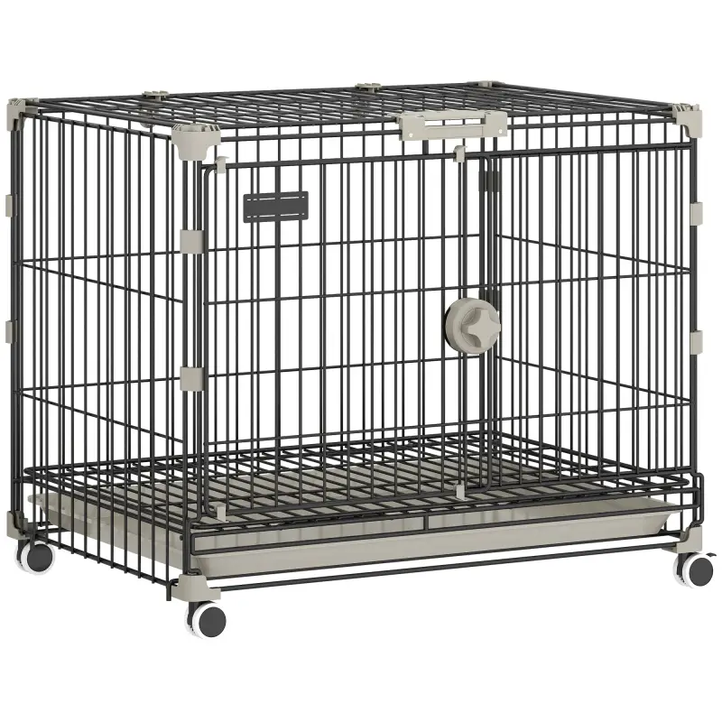 Jaula para Perros Plegable con Ruedas y Bandeja Extraíble Puerta Deslizante Techo Abatible 60,5x45,5x54,5 cm Negro