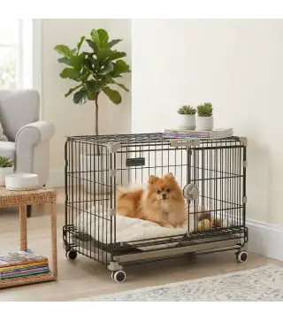 Jaula para Perros Plegable con Ruedas y Bandeja Extraíble Puerta Deslizante Techo Abatible 60,5x45,5x54,5 cm Negro