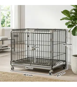 Jaula para Perros Plegable con Ruedas y Bandeja Extraíble Puerta Deslizante Techo Abatible 60,5x45,5x54,5 cm Negro