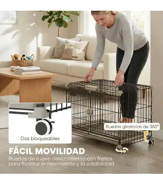 Jaula para Perros Plegable con Ruedas y Bandeja Extraíble Puerta Deslizante Techo Abatible 60,5x45,5x54,5 cm Negro