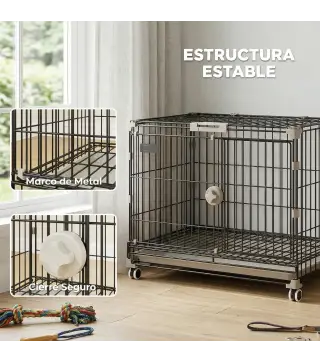 Jaula para Perros Plegable con Ruedas y Bandeja Extraíble Puerta Deslizante Techo Abatible 60,5x45,5x54,5 cm Negro