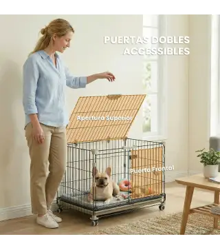 Jaula para Perros Plegable con Ruedas y Bandeja Extraíble Puerta Deslizante Techo Abatible 60,5x45,5x54,5 cm Negro