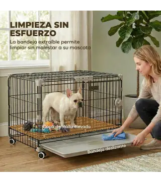 Jaula para Perros Plegable con Ruedas y Bandeja Extraíble Puerta Deslizante Techo Abatible 60,5x45,5x54,5 cm Negro