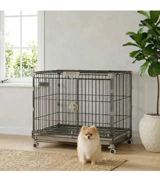 Jaula para Perros Plegable con Ruedas y Bandeja Extraíble Puerta Deslizante Techo Abatible 60,5x45,5x54,5 cm Negro