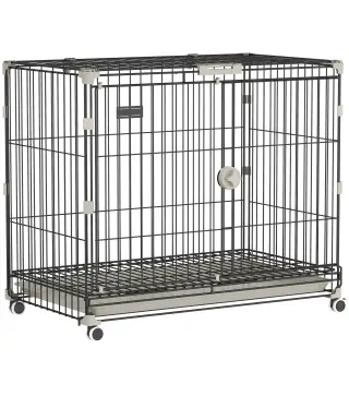 Jaula para Perros Plegable con Ruedas y Bandeja Extraíble Puerta Deslizante Techo Abatible 75,5x46x64,5 cm Negro