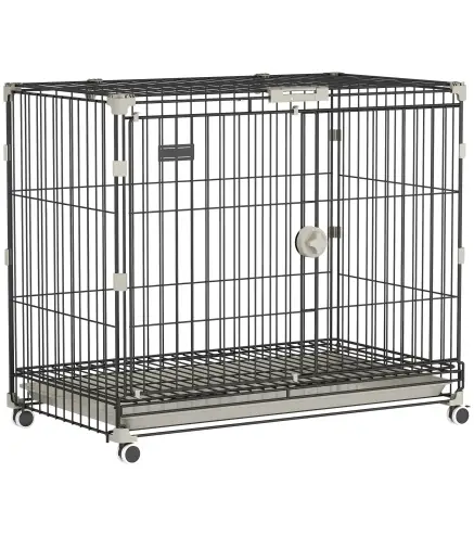Jaula para Perros Plegable con Ruedas y Bandeja Extraíble Puerta Deslizante Techo Abatible 75,5x46x64,5 cm Negro