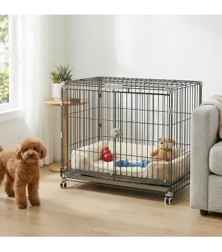 Jaula para Perros Plegable con Ruedas y Bandeja Extraíble Puerta Deslizante Techo Abatible 75,5x46x64,5 cm Negro