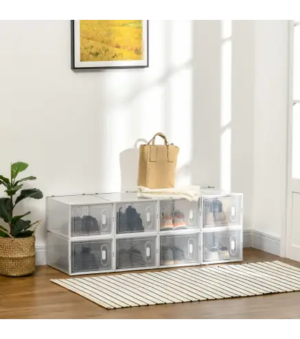 Organizador de Zapatos Modular Estantería Modulable con 8 Cubos Puertas Magnéticas 28x36x21 cm Transparente