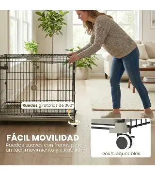 Jaula para Perros Plegable con Ruedas y Bandeja Extraíble Puerta Deslizante Techo Abatible 75,5x46x64,5 cm Negro