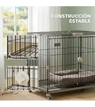 Jaula para Perros Plegable con Ruedas y Bandeja Extraíble Puerta Deslizante Techo Abatible 75,5x46x64,5 cm Negro