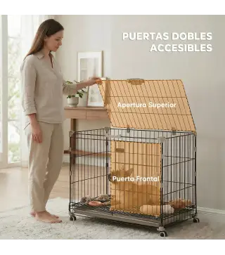 Jaula para Perros Plegable con Ruedas y Bandeja Extraíble Puerta Deslizante Techo Abatible 75,5x46x64,5 cm Negro