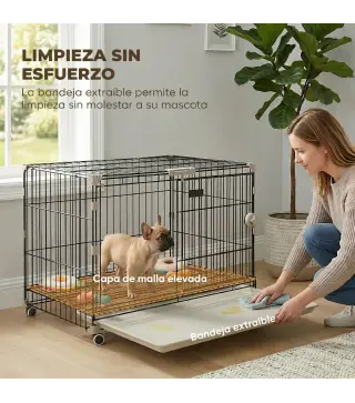 Jaula para Perros Plegable con Ruedas y Bandeja Extraíble Puerta Deslizante Techo Abatible 75,5x46x64,5 cm Negro