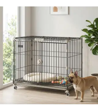 Jaula para Perros Plegable con Ruedas y Bandeja Extraíble Puerta Deslizante Techo Abatible 75,5x46x64,5 cm Negro