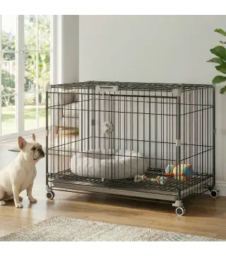 Jaula para Perros Plegable con Ruedas y Bandeja Extraíble Puerta Deslizante Techo Abatible 75,5x46x64,5 cm Negro
