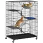 Jaula para gatos de 4 niveles con hamaca, cama, rampas y plataformas en metal con ruedas y bandeja extraíble, Negro Jaula para gatos de 4 niveles con hamaca, cama, rampas y plataformas en metal con ruedas y bandeja extraíble, Negro