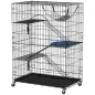 Jaula para gatos de 4 niveles con hamaca, cama, rampas y plataformas en metal con ruedas y bandeja extraíble, Negro Jaula para gatos de 4 niveles con hamaca, cama, rampas y plataformas en metal con ruedas y bandeja extraíble, Negro
