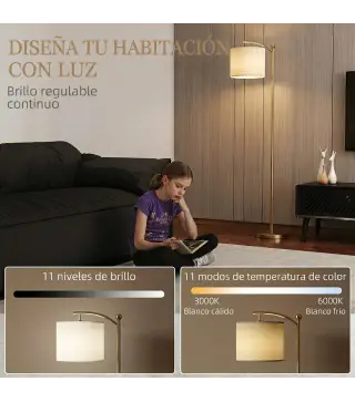 Lámpara de Pie LED Regulable con Temperaturas de Color Ajuste Continuo Control Remoto Temporizador de 60 Minutos Dorado