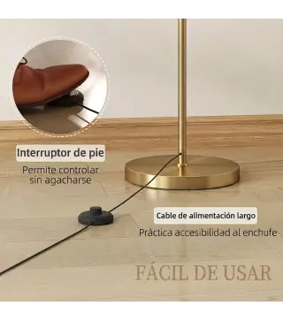 Lámpara de Pie LED Regulable con Temperaturas de Color Ajuste Continuo Control Remoto Temporizador de 60 Minutos Dorado