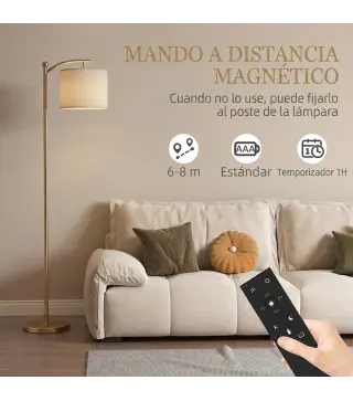 Lámpara de Pie LED Regulable con Temperaturas de Color Ajuste Continuo Control Remoto Temporizador de 60 Minutos Dorado