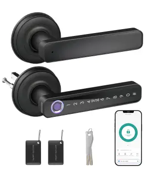 Cerradura Inteligente con Manilla 5 en 1 con Huella Código App Bluetooth Tarjeta NFC y Llave Registro de Accesos Negro