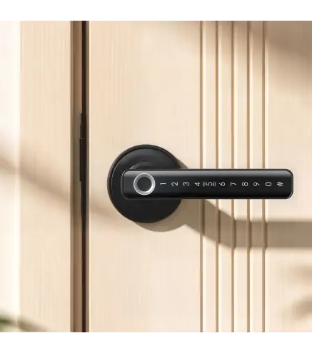 Cerradura Inteligente con Manilla 5 en 1 con Huella Código App Bluetooth Tarjeta NFC y Llave Registro de Accesos Negro
