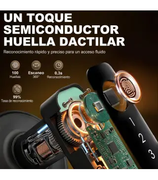 Cerradura Inteligente con Manilla 5 en 1 con Huella Código App Bluetooth Tarjeta NFC y Llave Registro de Accesos Negro