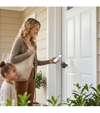 Cerradura Inteligente con Manilla 5 en 1 con Huella Código App Bluetooth Tarjeta NFC y Llave Registro de Accesos Negro