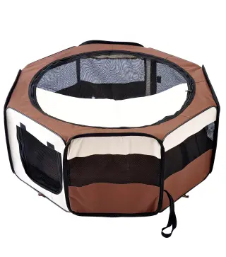 Parque Plegable para Perros y Gatos Corralito Portátil para Animales Pequeños Impermeable de Tela Oxford Ø90x41 cm Café