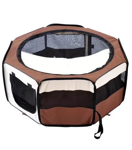 Parque Plegable para Perros y Gatos Corralito Portátil para Animales Pequeños Impermeable de Tela Oxford Ø90x41 cm Café