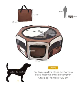 Parque Plegable para Perros y Gatos Corralito Portátil para Animales Pequeños Impermeable de Tela Oxford Ø90x41 cm Café