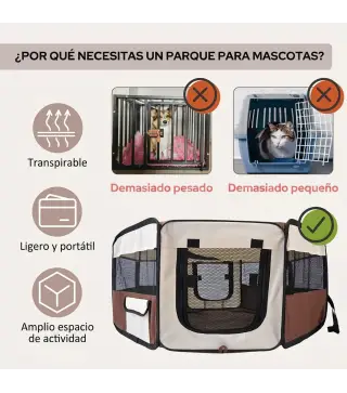 Parque Plegable para Perros y Gatos Corralito Portátil para Animales Pequeños Impermeable de Tela Oxford Ø90x41 cm Café