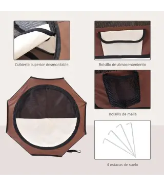 Parque Plegable para Perros y Gatos Corralito Portátil para Animales Pequeños Impermeable de Tela Oxford Ø90x41 cm Café