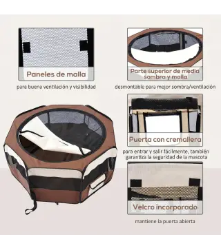 Parque Plegable para Perros y Gatos Corralito Portátil para Animales Pequeños Impermeable de Tela Oxford Ø90x41 cm Café