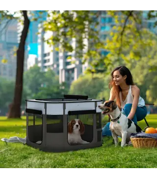 Parque para Perros y Gatos, Corralito Plegable Portátil para Cachorros Conejos y Cobayas Tela Oxford 74x60x45 cm Gris