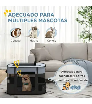 Parque para Perros y Gatos, Corralito Plegable Portátil para Cachorros Conejos y Cobayas Tela Oxford 74x60x45 cm Gris