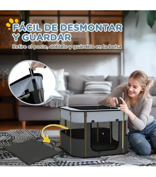 Parque para Perros y Gatos, Corralito Plegable Portátil para Cachorros Conejos y Cobayas Tela Oxford 74x60x45 cm Gris