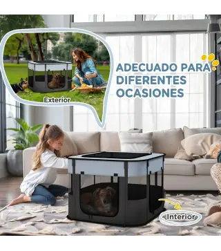 Parque para Perros y Gatos, Corralito Plegable Portátil para Cachorros Conejos y Cobayas Tela Oxford 74x60x45 cm Gris