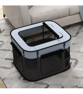 Parque para Perros y Gatos, Corralito Plegable Portátil para Cachorros Conejos y Cobayas Tela Oxford 74x60x45 cm Gris