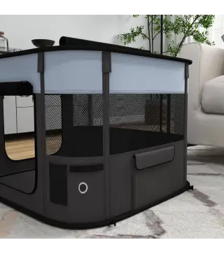 Parque para Perros y Gatos, Corralito Plegable Portátil para Cachorros Conejos y Cobayas Tela Oxford 74x60x45 cm Gris