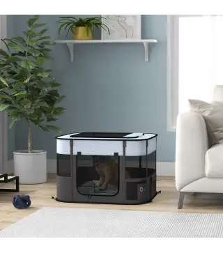 Parque para Perros y Gatos, Corralito Plegable Portátil para Cachorros Conejos y Cobayas Tela Oxford 74x60x45 cm Gris