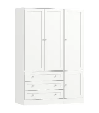 Armario Ropero de 4 Puertas con Barra 3 Cajones y Estante Ajustable 120x50x176,5 cm Blanco