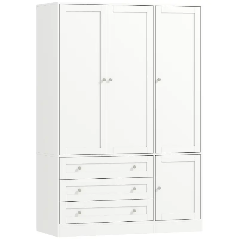 Armario Ropero de 4 Puertas con Barra 3 Cajones y Estante Ajustable 120x50x176,5 cm Blanco Armario Ropero de 4 Puertas con Barra 3 Cajones y Estante Ajustable 120x50x176,5 cm Blanco
