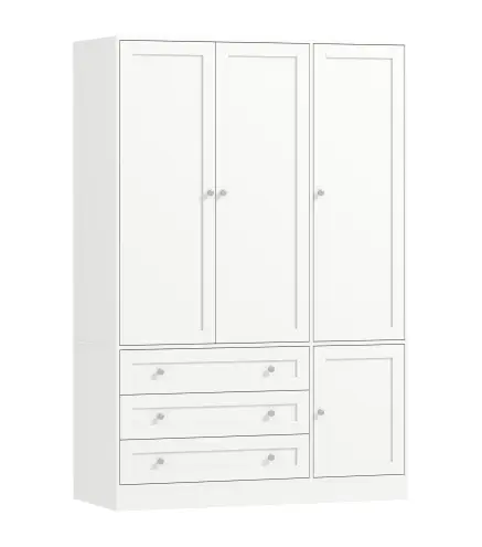 Armario Ropero de 4 Puertas con Barra 3 Cajones y Estante Ajustable 120x50x176,5 cm Blanco