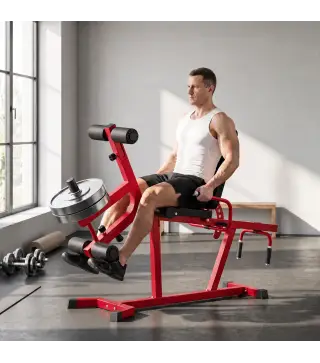Máquina de Extensión y Curl de Piernas Ajustable 3 en 1 Carga 300 kg con Carga de Placas para Casa Gimnasio Rojo