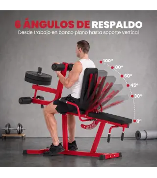 Máquina de Extensión y Curl de Piernas Ajustable 3 en 1 Carga 300 kg con Carga de Placas para Casa Gimnasio Rojo